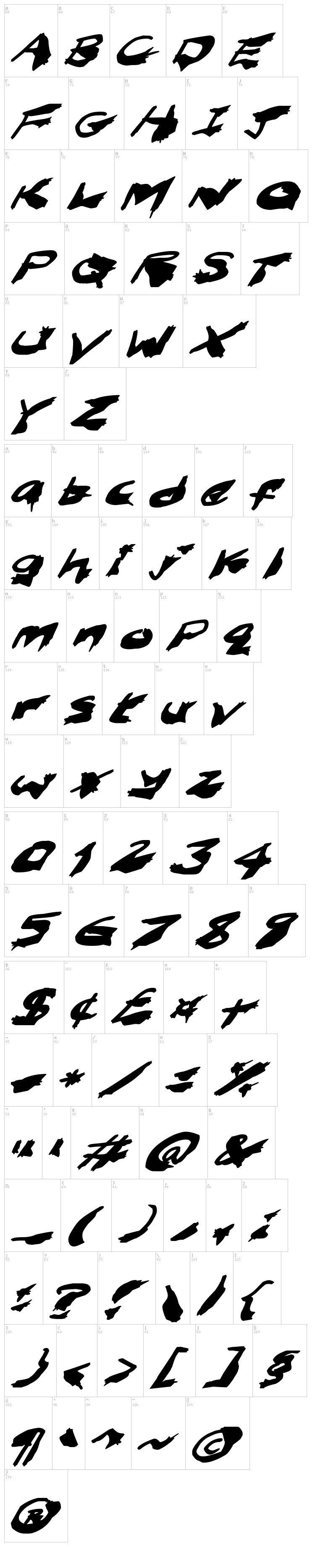 Nightmare Ink font map